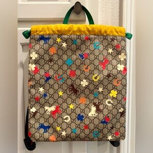 EUC! GUCCI GG Canvas Satchel/Backpack w/Multicolor Floral/Horse/Stars Motifs